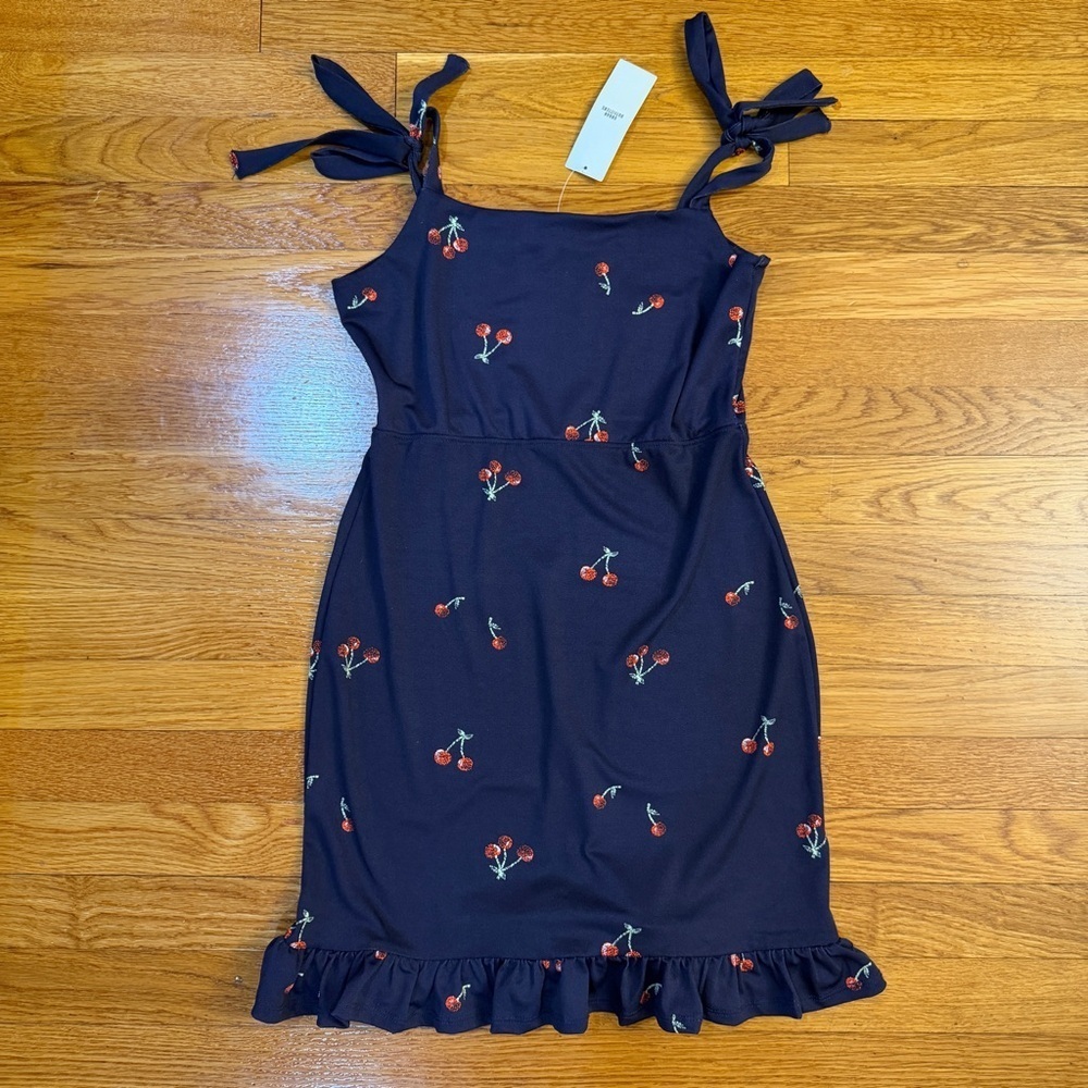Urban Outfitters Ballina Tie-Shoulder Mini Dress Navy Blue Cherries - Size M NWT